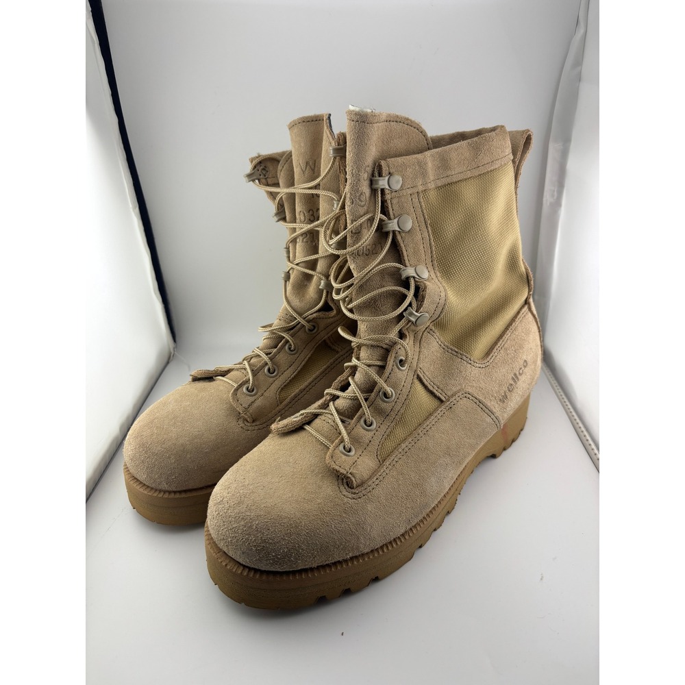 Wellco Mens 8.5 W Tan Suede Nylon Military Combat Boots Vibram Sole 03-D-0320